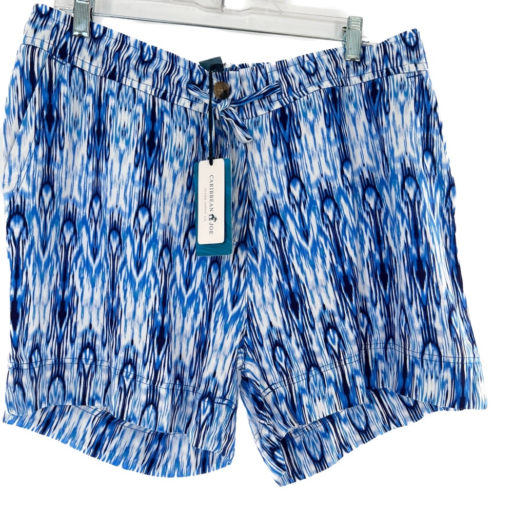 Caribbean Joe Blue Hue Ikat Print Rayon 4-Pocket Shorts Size Large, NWT - Picture 8 of 16